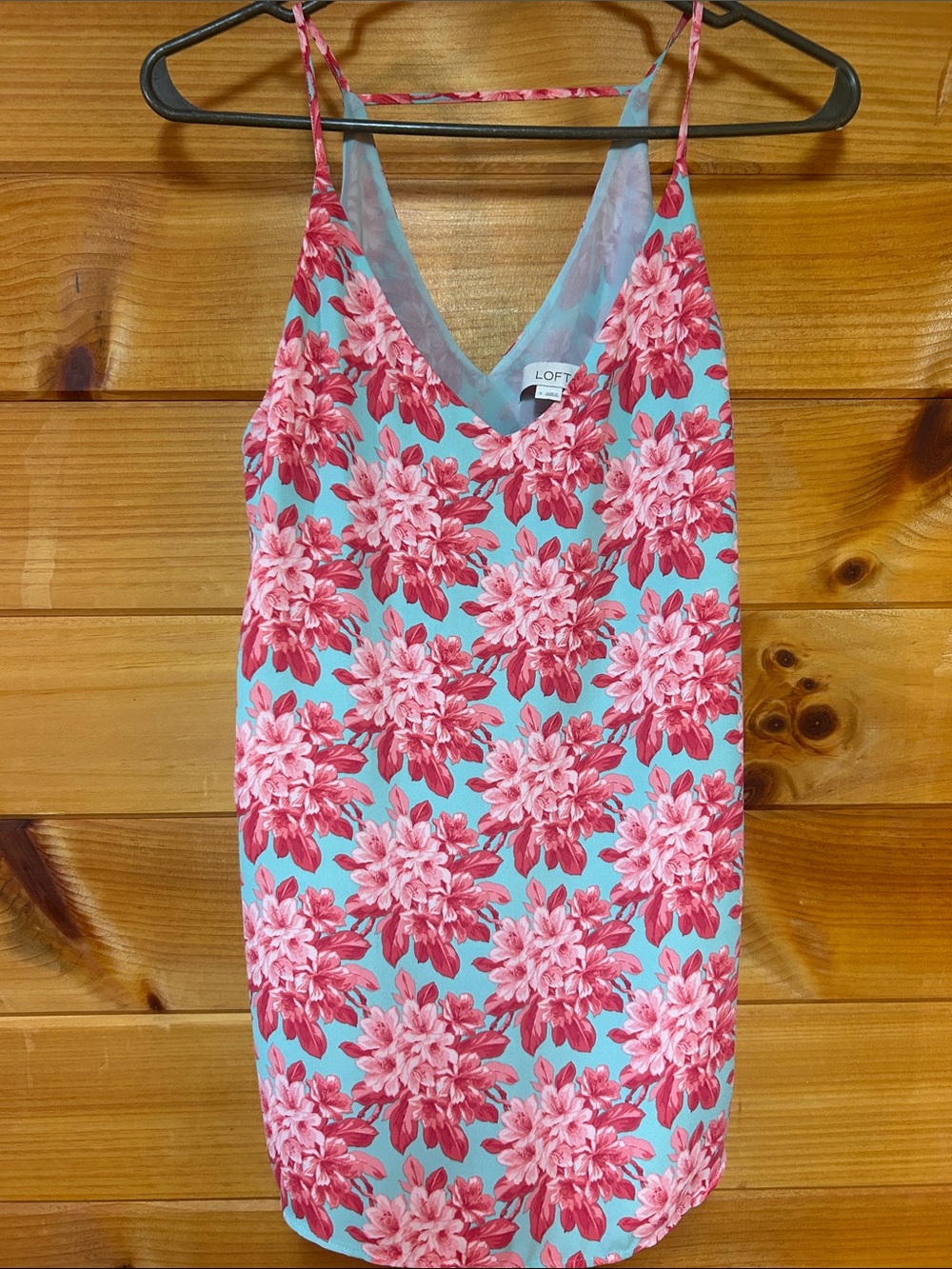 LOFT Blue Floral V-Neck Camisole with Pink Flowers